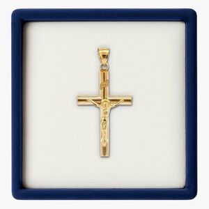 Cross + Crown 14K Gold Filled Crucifix Necklace Yellow Gold Pendant Unisex 1.5”